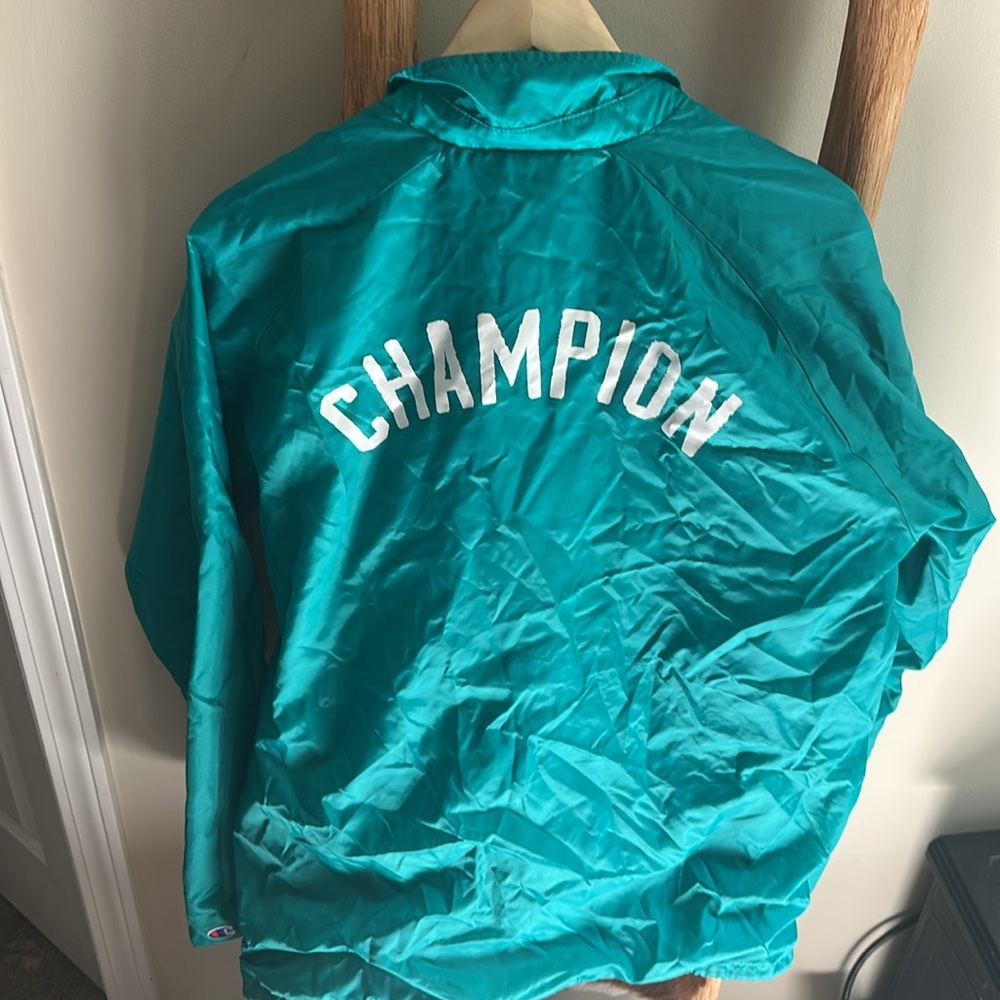 RARE Vintage 1990s Teal Champion Button Down Coaches Windbreaker Jacket